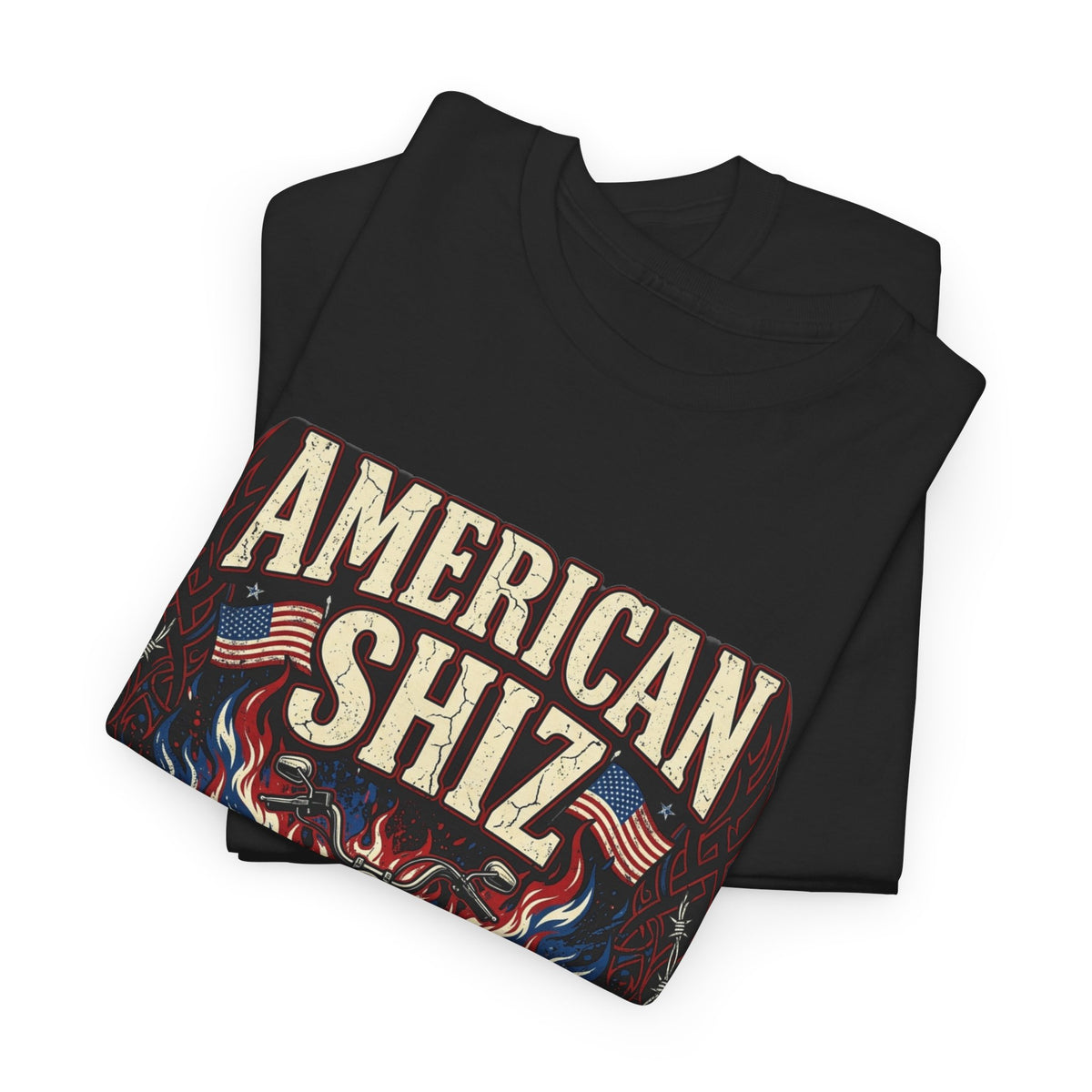 American Shiz Graphic Tee — Born Free Motorcycle Flag Design