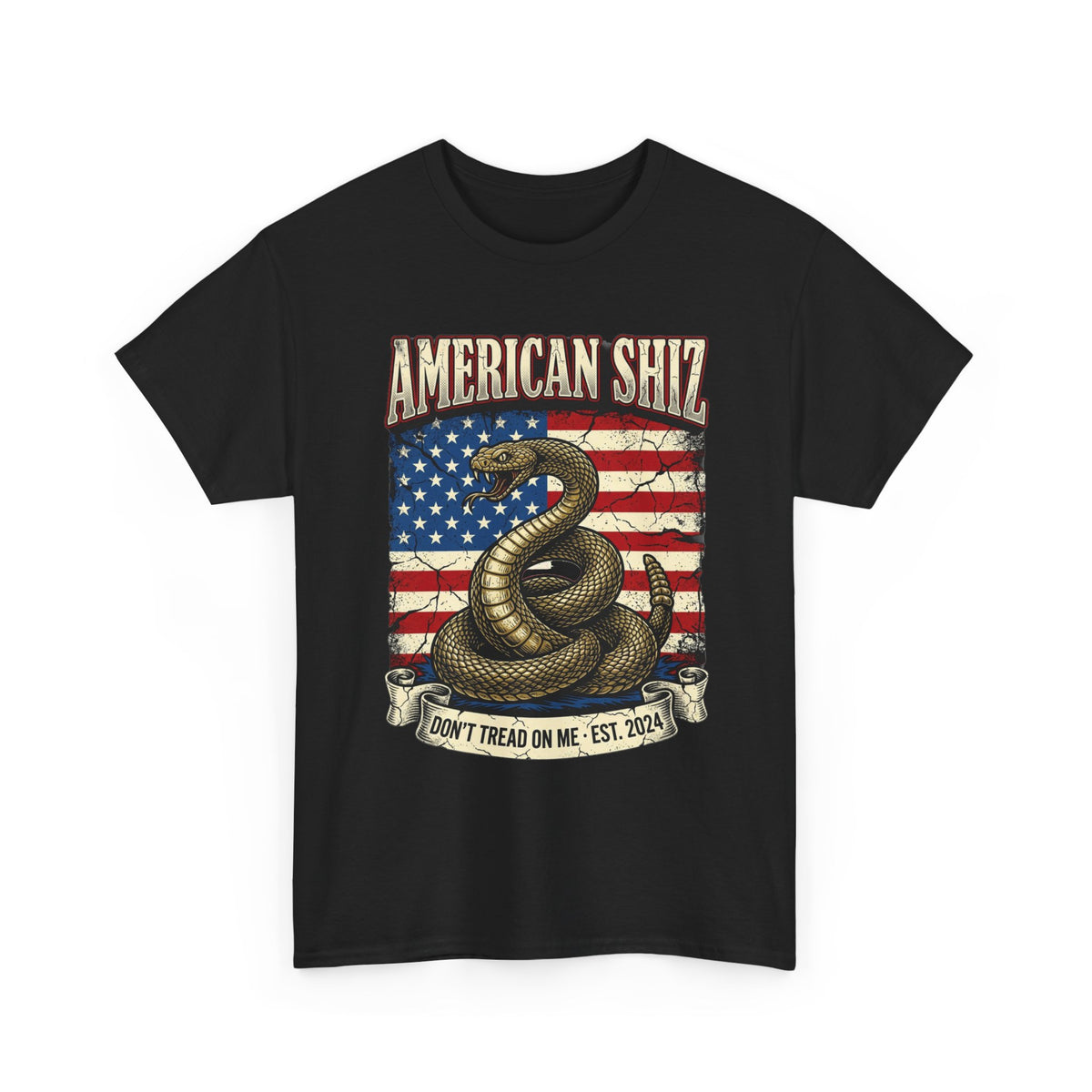 American Shiz Snake Tee — "Don't Tread On Me" Patriotic Flag T-Shirt