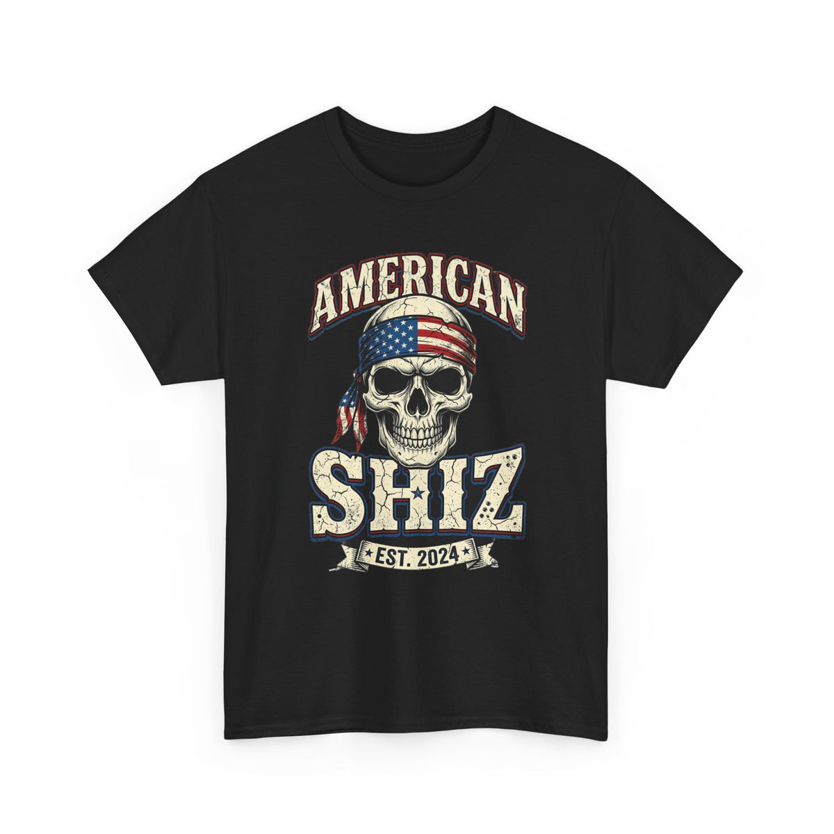 American Shiz Skull Tee - Vintage Flag Bandana Graphic T-Shirt