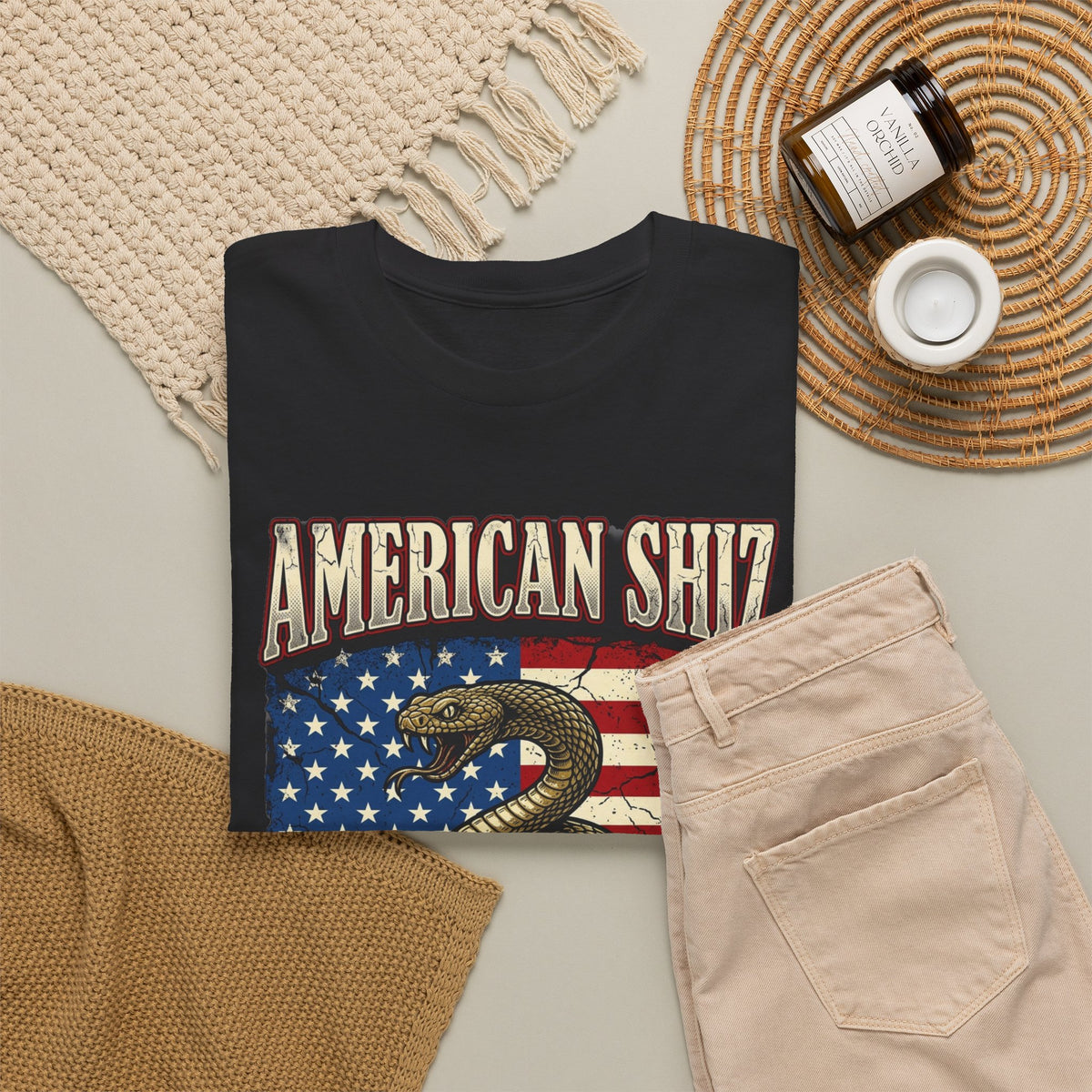 American Shiz Snake Tee — "Don't Tread On Me" Patriotic Flag T-Shirt