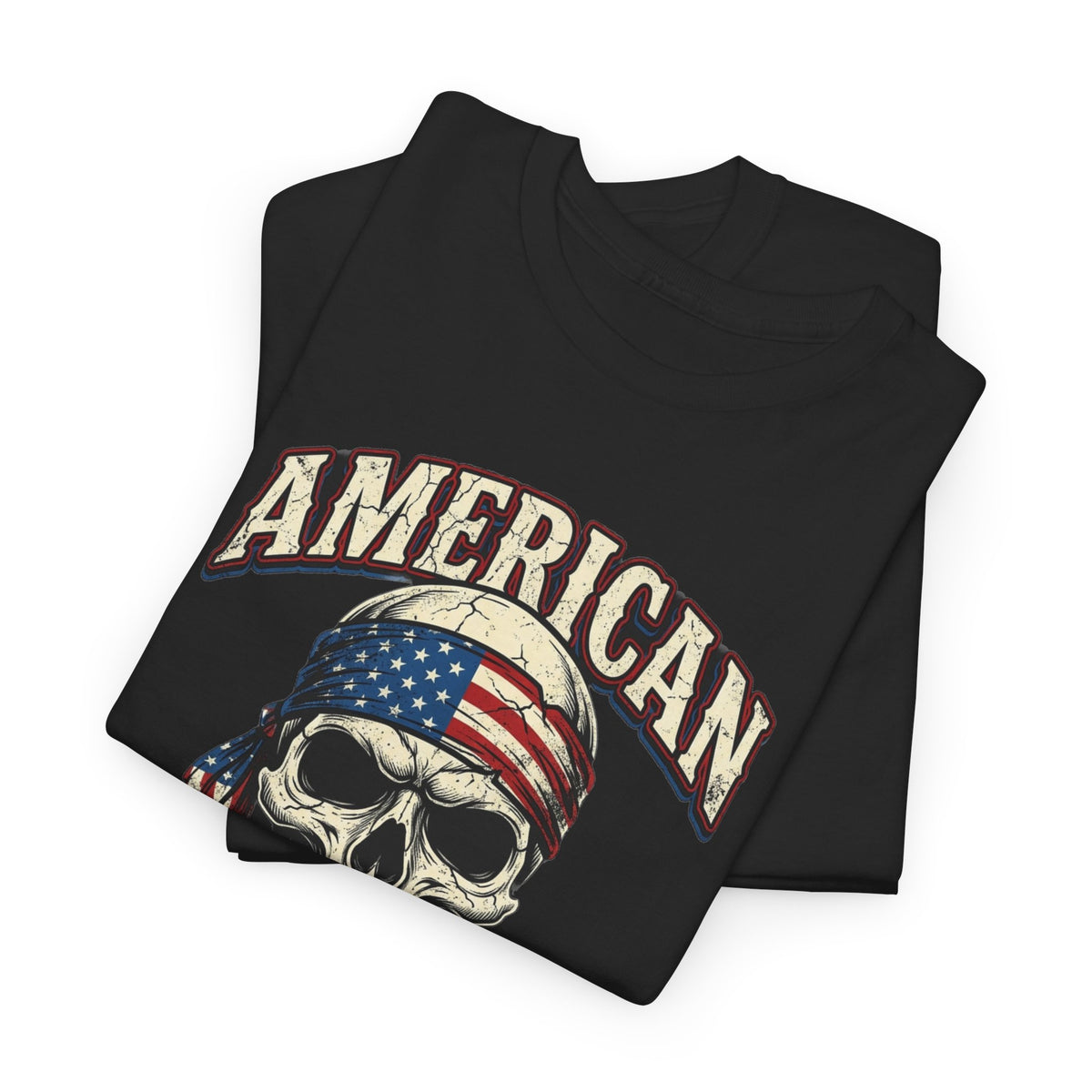 American Shiz Skull Tee - Vintage Flag Bandana Graphic T-Shirt